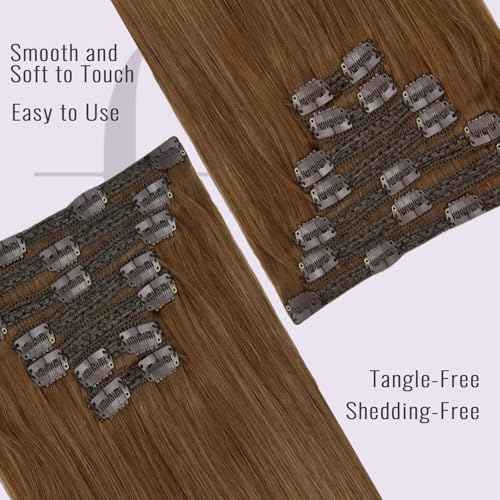 Fshine Clip In Hair Extensions 16 Inch Copper Brown Real Human Hair 105 g 7 pcs Soft Silky Texture Clip Ins For Women Lightweight And Natural Blend, For Casual Chic Everyday Looks