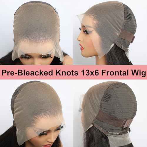 Bleached Knots 13x6 Bob Lace Front Wig Human Hair Straight Transparent Lace Frontal Wigs Pre Plucked with Baby Hair Brazilian Remy 180 Density Short Natural Color Wigs for Black Women