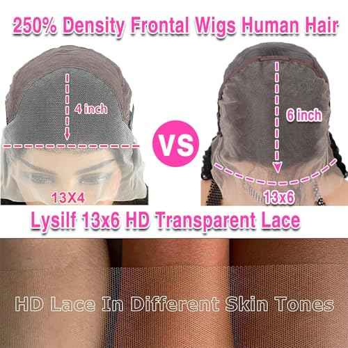 Bob Wig Human Hair 13x6 Deep Wave HD Lace Front Wigs Human Hair 250% Density Bob Curly Lace Frontal Wigs Brazilian Virgin Human Hair Wigs Pre Plucked with Baby Hair (Natural Color,8Inch)