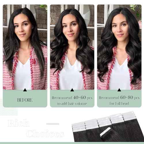 Rich Choices Tape in Hair Extensions Human Hair, 40pcs 100g 100% Remy Tape Hair Extensions Real Human Hair,Seamless Balayage Skin Weft Tape in Hair Extension 22 Inch #1B Natural Black