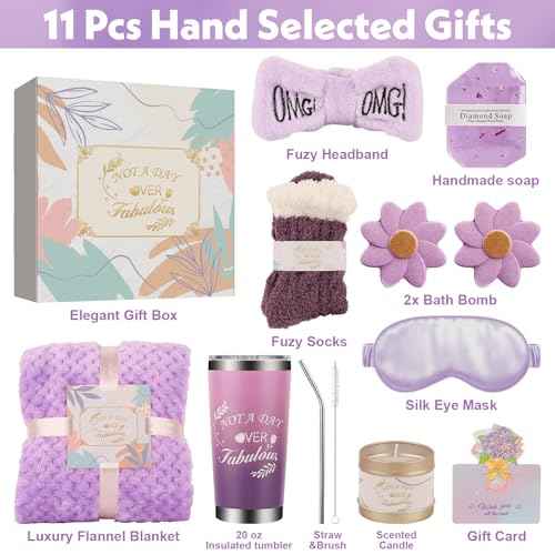 Luxury Spa Gift Basket for Women Self Care Gifts for Women Get Well Gifts With Bath Salts,Blanket Relaxing Gifts for Mom Girlfriend Wife Daughter Perfect For Mother's Day (Purple)