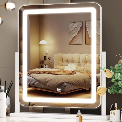 Lighted Makeup Mirror, Hollywood Vanity Mirror with Lights, Three Color Lighting Modes, and 5X Magnification Mirror, Smart Touch Control, 360¡ÆRotation (17.2in. White)