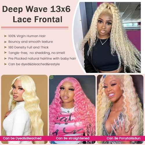 Belaved 28 Inch Wigs Human Hair Blonde Lace Front Deep Wave 613 Blonde 13x6 HD Transparent Curly Real Human Hair 180% Density Pre Plucked Glueless Lace Frontal Wig with Natural Hairline