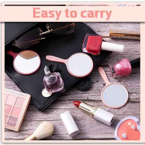 Vinsot 150 Pcs Handheld Mirror Bulk Small Hand Compact Mirrors with Handle Plastic Travel Makeup Portable 3.94 x 2.16 Inch for Birthday Dress up Wedding Practice Pronunciation (Pink)