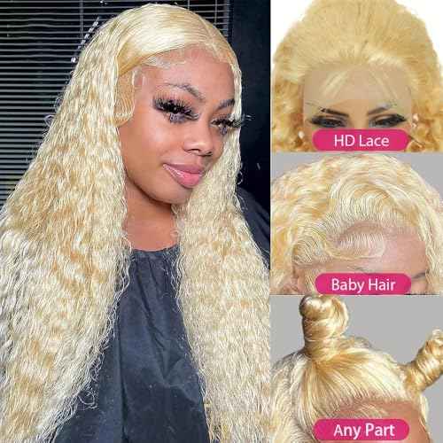 Belaved 28 Inch Wigs Human Hair Blonde Lace Front Deep Wave 613 Blonde 13x6 HD Transparent Curly Real Human Hair 180% Density Pre Plucked Glueless Lace Frontal Wig with Natural Hairline