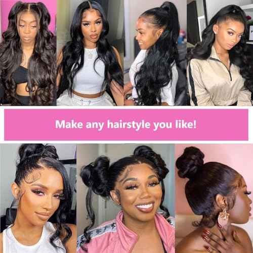 360 Lace Front Wigs Human Hair 220% Density Body Wave HD Lace Front Wigs Human Hair for Women 18 Inch Brazilian Virgin 360 Full Lace Human Hair Wigs Pre Plucked with Baby Hair Natural Color