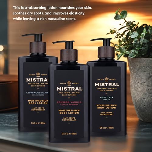 Mistral Bourbon Vanilla Body Lotion for Men | Moisture-Rich Body Cream | Fast-Absorbing Men¡¯s Lotion with Shea Oil & Squalane | Natural & Paraben-Free | Masculine Scent ? 13.5 fl oz