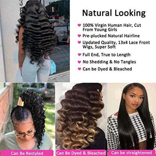 Loose Deep Wave Lace Front Wigs Human Hair Pre Plucked Curly 13x4 Lace Frontal Wigs for Black Women Human Hair 16 Inch