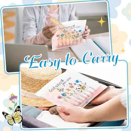 Wesiti 50 Pcs Rainbow Cosmetic Bag Inspirational Gift Motivational Quotes Christian Makeup Bag Bulk Waterproof Zipper Pouch for Women Girl Teacher Christmas Gift(God Says You Are)