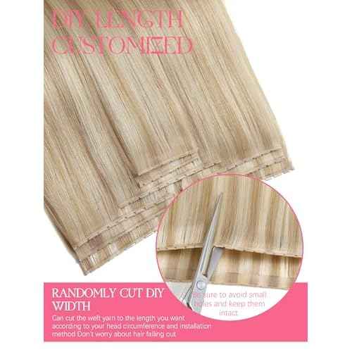 Lacer Blonde OVO Invisible Butterfly Double Weft Hair Extensions 20 Inch Seamless Micro Beads Human Hair Extensions Glueless Golden Blonde Highlight Platinum Blonde Natural Real Remy Hair 100G 31.5"