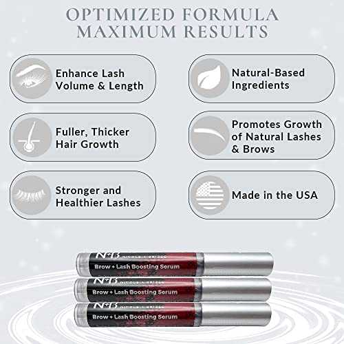 Nicole + Brizee Brow & Lash Serum ? Natural Formula with Biotin, Squalene, Ubiquinone, Wheat & Soy Amino Acids, Provitamin B5 ? Supports Thicker, Fuller Lashes and Brows ? Made in The USA - 3 Pack