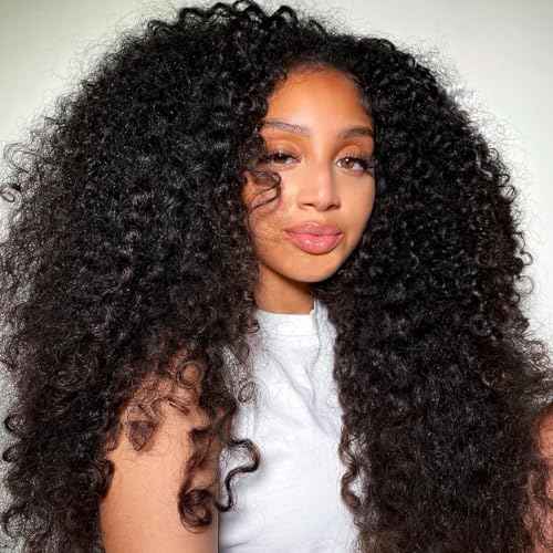 LESLY 26 Inch Kinky Curly Half Wig Human Hair 200 Dnsity 3 IN 1 Half Wig Seamless Clip Ins Flip Over Drawstring Glueless Wigs Beginner FriendlyHeadband Wig For Women.