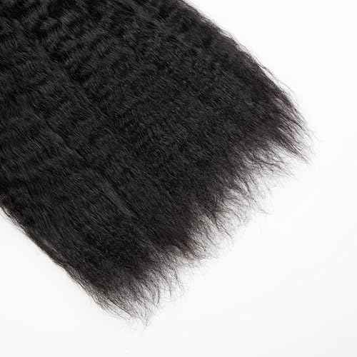 Kinky Straight Human Braiding Hair For Boho Braids Wet and Wavy Bulk Human Hair No Weft 100g (1Pack-4PCS) Yaki Straight For Micro Braiding (Kinky Straight£¨#1B), 22 Inch)