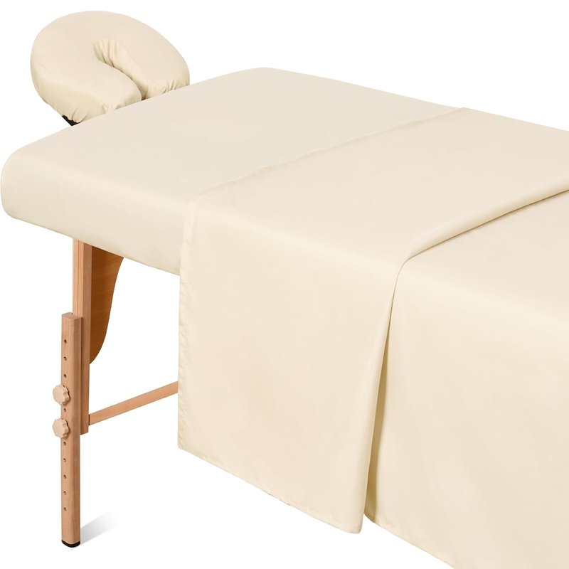 Comfyanno Massage Table Sheets Set - 3 Pcs Professional Microfiber, Soft & Stain Resistant | Natural Color