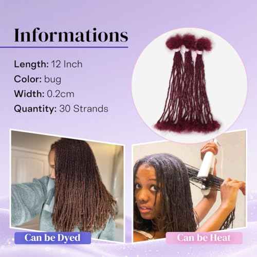 Micro Locs Extesnions Human Hair 0.2cm Thickness Sisterlocks Curly Tips, Full Handmade Interlocking Permanent Soft Dreadlock Extensions Natural Looking Locs (BUG# 0.2cm, 12 Inch 30 Strands)