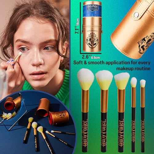 Harry Potter Makeup Brushes Set for Women, Teens, 5 Piece Makeup Brush Set with Travel Case for Eyeshadow Blush Contour Beauty Gifts for Women