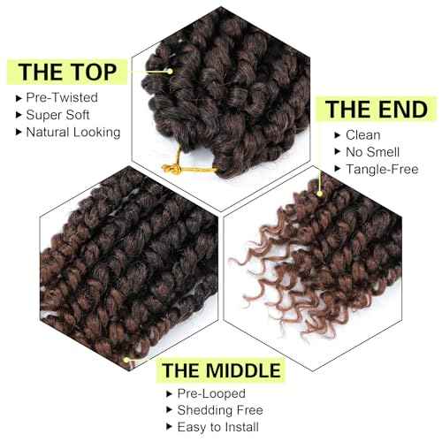 Passion Twist Crochet Hair 6Inch Passion Twist Hair 8 Packs Pre-Twisted Passion Twist Crochet Hair for Black Women Soft Passion Twist Curly Crochet Hair 6"(Pack of 8) T30