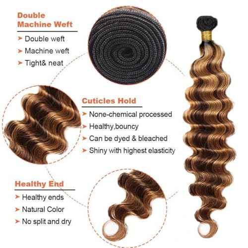 30 32 34 inch Highlight Bundles Ombre Brown Human Hair Bundles Dark Brown Deep Wave Bundle 4/30 Deep Wave Bundle