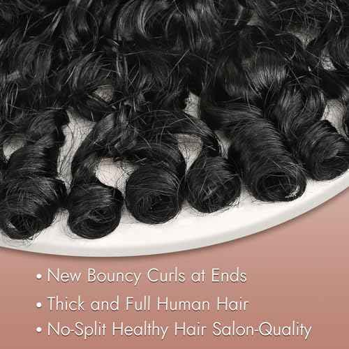 Burmese Curly Human Hair Wig with Bouncy End, 13x4 Lace Front Bouncy Curly Wigs Human Hair, Water Wave Blend Curly 100% Brazilian Human Hair, Pre Plucked Transparent Lace Natural Color 18 Inch