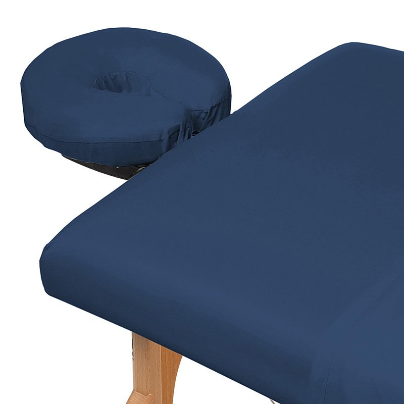 Saloniture 3-Piece Microfiber Massage Table Sheet Set - Premium Facial Bed Cover - Includes Flat and Fitted Sheets with Face Cradle Cover - Navy Blue