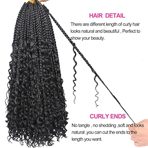 Unionbeauty 30 Inch Boho Box Braids Crochet Hair 8 Packs Boho Goddess Box Braids Crochet Hair for Black Woman Crochet Box Braids with Curly Ends Bohemian Hippie Crochet Braids Hair Extension 1B#