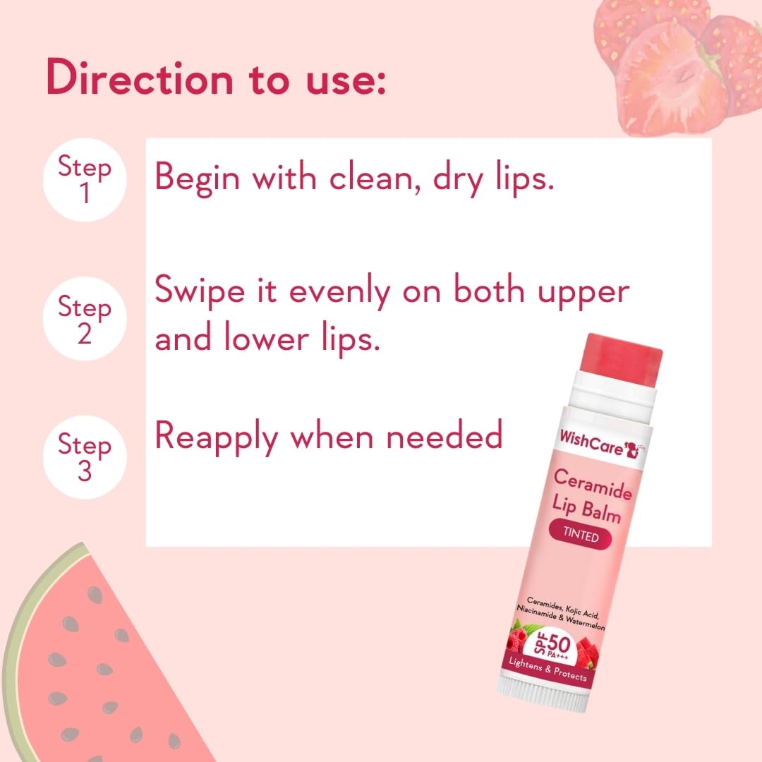 WishCare Tinted Lip Balm with SPF 50 PA+++ – Enriched with Niacinamide, For Women, 5g