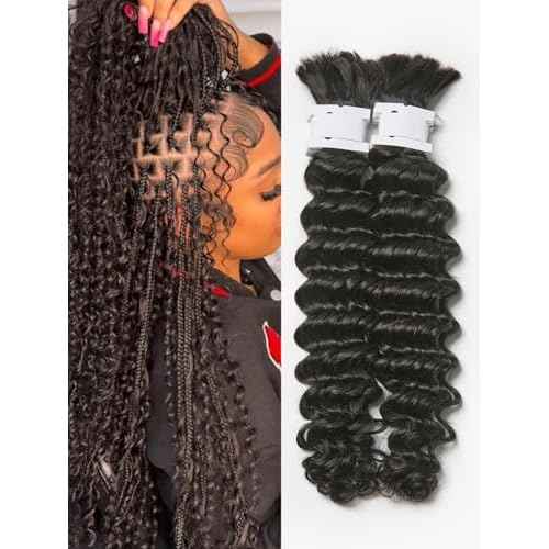 ASHINE Human Braiding Hair for Boho Braids Deep Wave Bulk Pre-Separated Strands 100% Human Hair 2 Bundles/Pack 100g 20 Inch Natural Color Easy to Braid