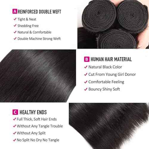 Straight Bundles Human Hair 22 24 26 Inch 300g/pack 12A Brazilian 3 3Bundles for Women Double Weft Black Color