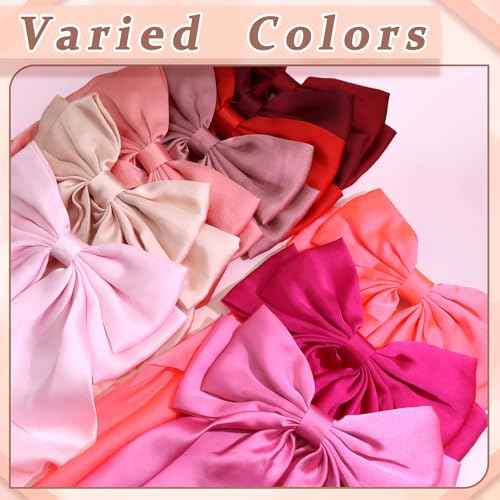 Hair Bows Vintage Bow Clips Dark Red Ribbon Bows Barrettes Large Bowknot Clip Satin Bowknot French Barrette Long Tail Cute Bow Hair Accessories For Girls Women