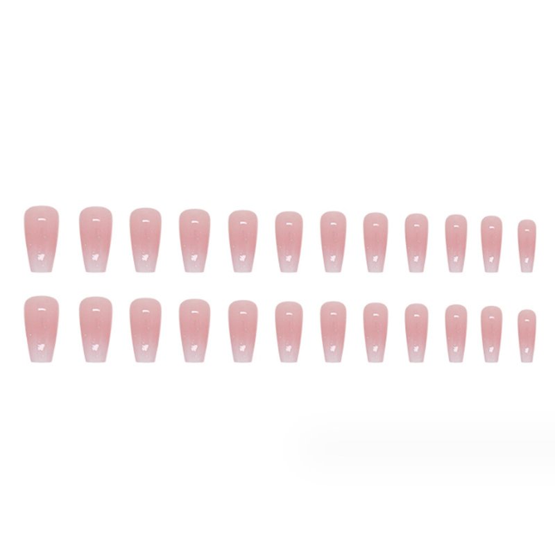 Hkanlre Bling Coffin Press on Nails Fake Nails Tips Full Cover Medium False Gradient Nails for Women and Girls 24PCS (Coffin pink)