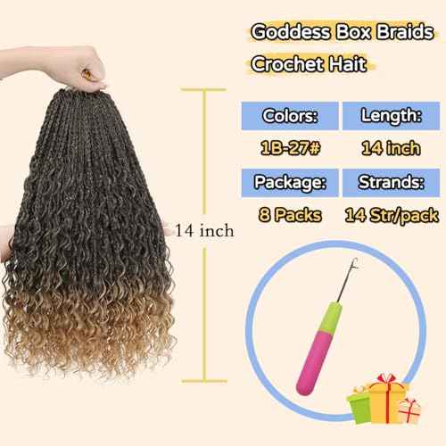 14 Inch Boho Box Braids Crochet Hair Goddess Box Braids Crochet Hair 8 Packs Boho Box Braid Synthetic Bohemian Braid for Women