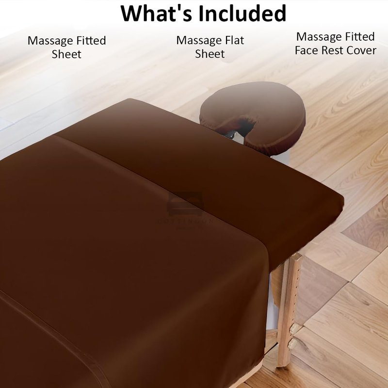 Cottingon 3 Piece Massage Table Sheet Set - 100% Brushed Microfiber, Fits 36" x 77" | Chocolate Color