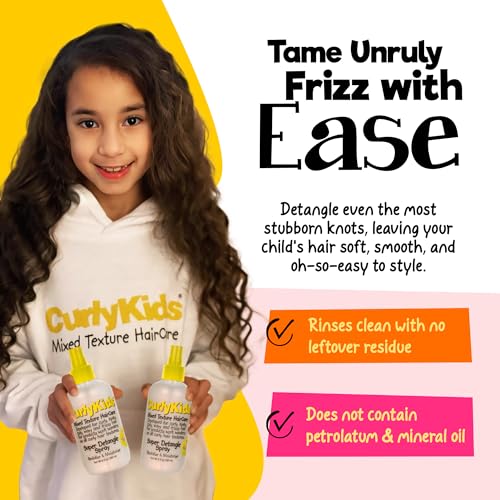 CurlyKids Super Detangle Spray Bundle with Hair Detangler Spray, Kids Shampoo, Conditioner, Gel & Creme for Curly, Frizzy, & Wavy Hair | Sulfate & Paraben-Free Formula to Detangle