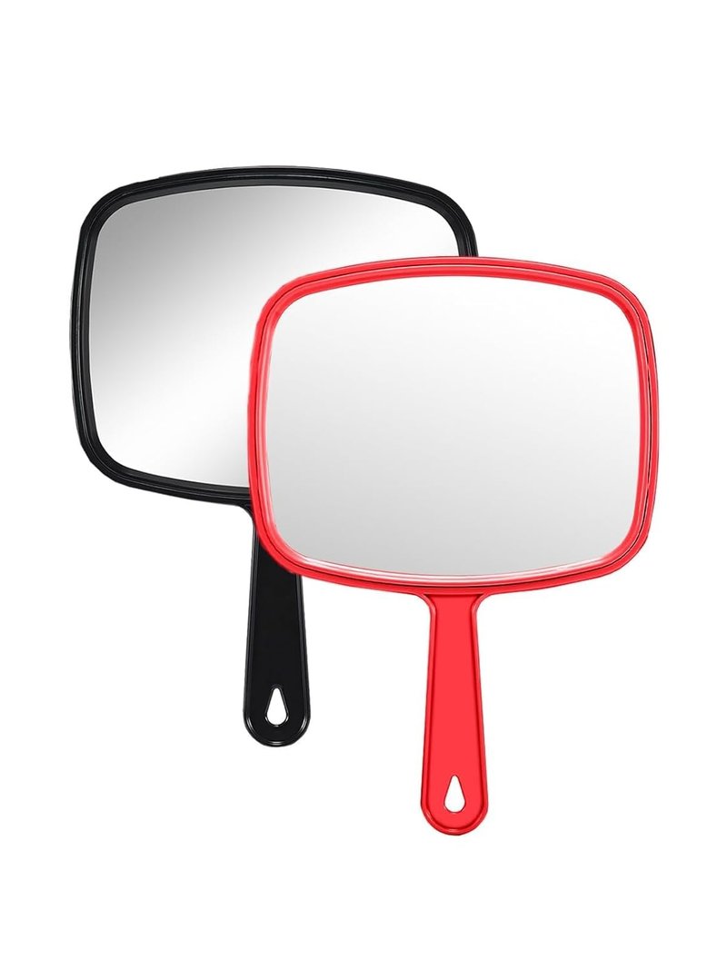 Gladmart Hand Mirror Salon Barber Hairdressing Handheld Mirror with Handle(Square,Black and Red,7.4 x 10.3 inches)