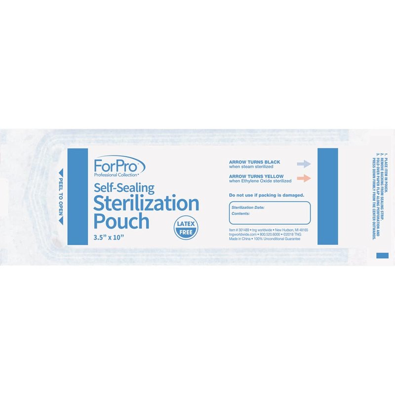 ForPro Professional Collection Self-Sealing Sterilization Pouches, Latex-Free, Color Changing Indicator, 3.5" W x 10" L, 200-Count