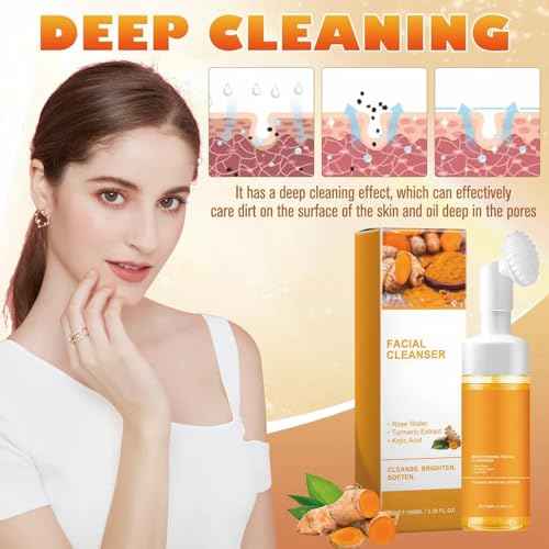 Turmeric Wash and Care Two Piece Set, Tuemeric Facial Cleanser & Turmeric Soap Bar,Face & Body Cleanser, Tur-meric Face Wash and Natural Turmerics Handmade Soap, Deep Cleansing