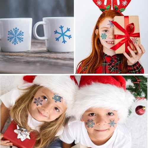 Glitter Snowflake Temporary Tattoos for Kids Party Supplies - 74 Individually Sheets Glitter Winter Snowflake Tattoos for Boys Girls Holiday Party Favors