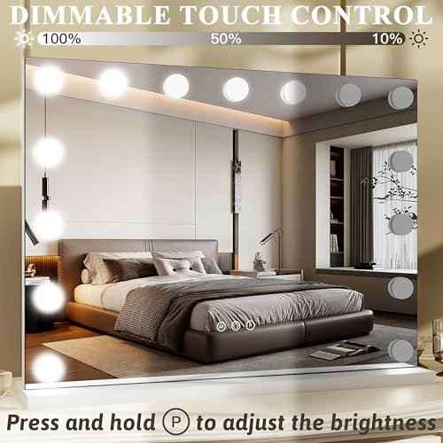 FENNIO Hollywood Vanity Mirror with Lights 23x18,Large Lighted Mirror Makeup Mirror with 15 Dimmable LED Bulbs, 3-Color Lighting