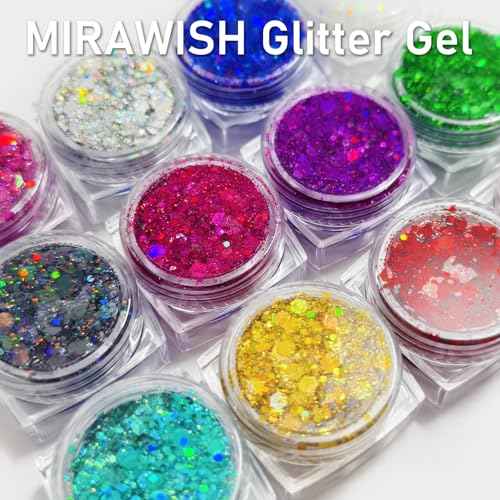 12 Colors Body Face Glitter, Chunky Hair Glitter Gel for Women Kids, Body Makeup for Halloween Party Rave Festival Accessories