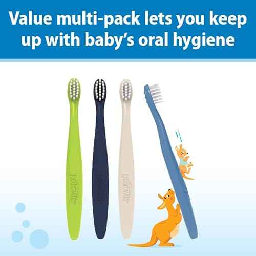 Dr. Brown's Infant-to-Toddler Toothbrush Set, Soft & Gentle Manual Toothbrushes for Baby, Green/Dark Blue/Ecru/Blue, BPA Free, 0-3 Years ? 4-Pack