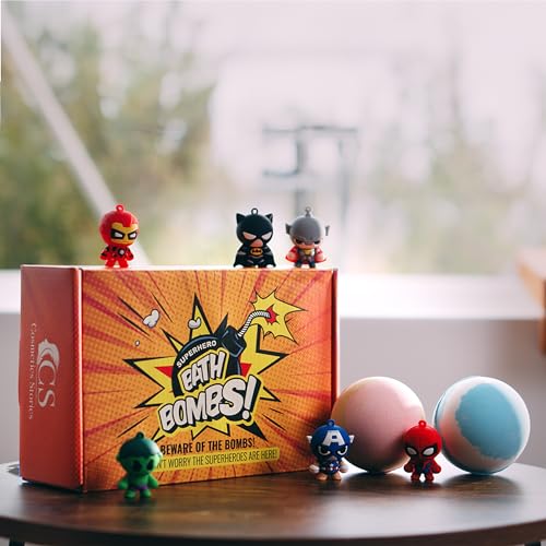 Superhero Bath Bombs - Organic, Kid-Safe Fun with Surprise Inside | Vibrant Colors, Amazing Scents | Mess-Free Bath Time Joy | Great Gift for Young Heroes