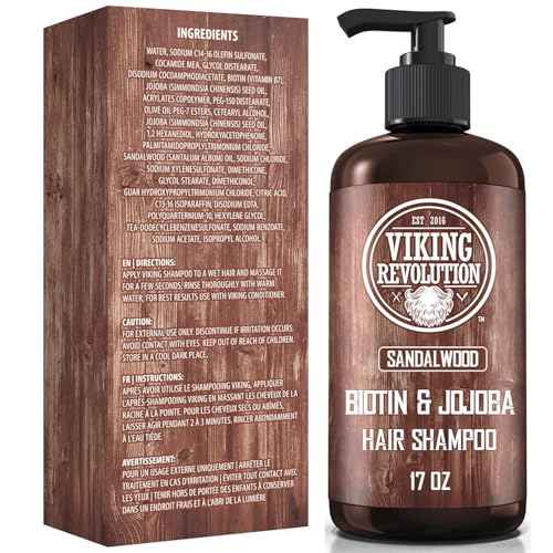 Viking Revolution Sandalwood Men's Shampoo with Biotin and Jojoba Oil - Natural Hair Shampoo for Men with Vitamin B5 and Hair Loss Thinning Hair Treatment (17 Oz)