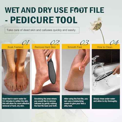 FVION Double-Sided Nano Glass Foot File for Callus Remover - Highly Effective Hard and Dead Skin Remover for Cracked Heels and Dry Skin (Black)