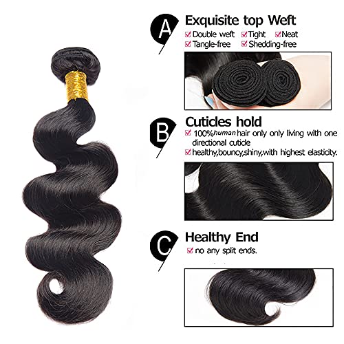 Body Wave Bundles Human Hair Unprocessed Brazilian Virgin 3 Bundles 28 30 32 Inch Natural Black ZevPiul Body Wave Bundle Human Hair Extensions 50 Gram Per Bundle
