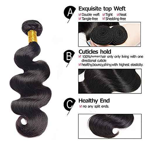 16 16 16 Inch Body Wave Bundles Human Hair Bundles #1B Nature Black Body Wave Bundle Unprocessed Brazilian Virgin Weave Hair 3 Bundle 50 Gram Per Bundle for Woman