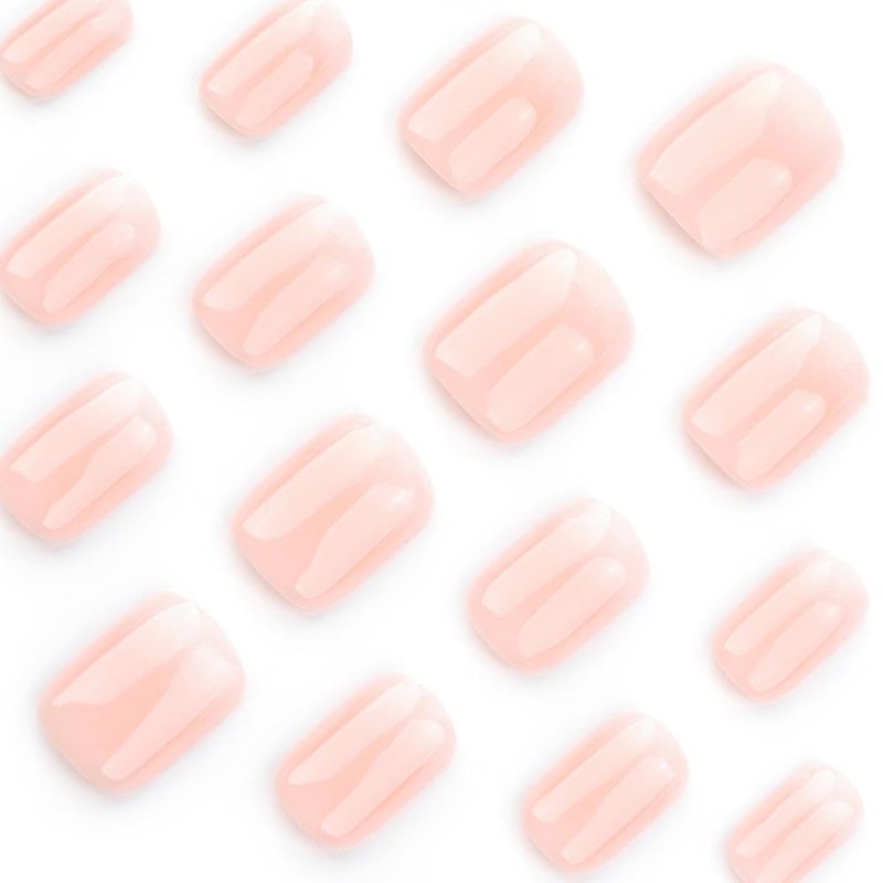 Ombre Press on Nails - Short Square Fake Nails with Designs Gradient Pink False Nail Glossy Skin Tones Glue on Nail Full Cover Square Nails Press Ons for Women - Manicure 24Pcs