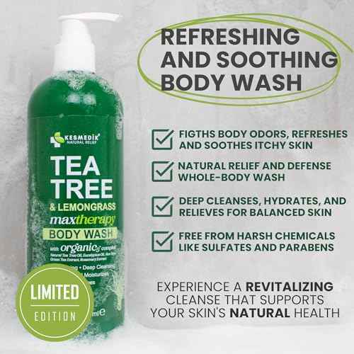 Tea Tree Lemongrass Body Wash MaxTherapy, Itchy Skin Relief, Antifungal Defense, Fights Body Odor, Soothes Jock Itch & Athlete's Foot, Intimate Wash, Men & Women, 16 fl oz, Limited Edition