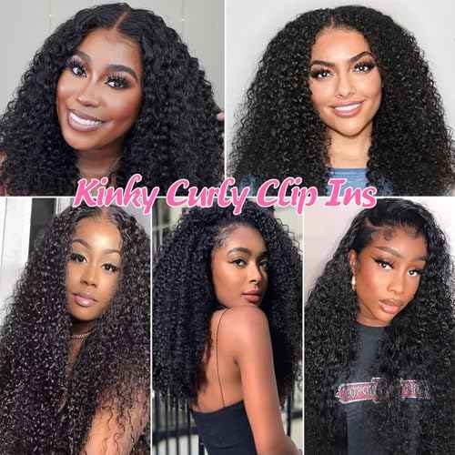 Kinky Curly Clip in Hair Extensions for Women 3C 4A Kinky Curly Clip ins 10A Brazilian Virgin Human Hair Extensions 16pcs 240g/set 18 Inch Natural Black