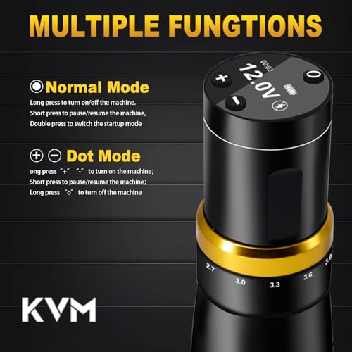 KVM Tattoo Gun Kit,Wireless Tattoo Machine,7 Adjustable Stroke Options,Shorter Body Design,1500mAh Power Supply (Tattoo ink is for tattoo practice only)
