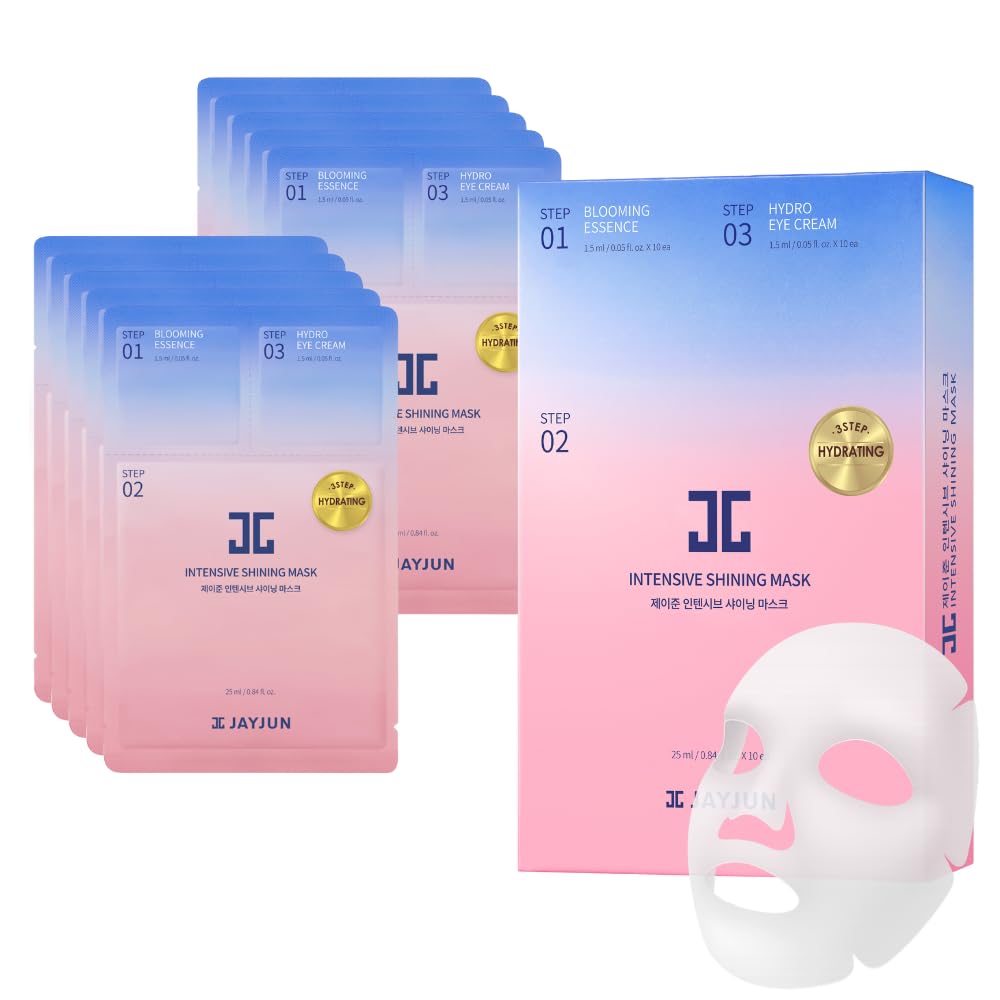 JAYJUN Intensive Shining Mask with Lavender Extract (10 Pack)- 3-Step Hydration, Radiance Boost, All-in-One Skincare, Korean Sheet Mask for Dull & Tired Skin